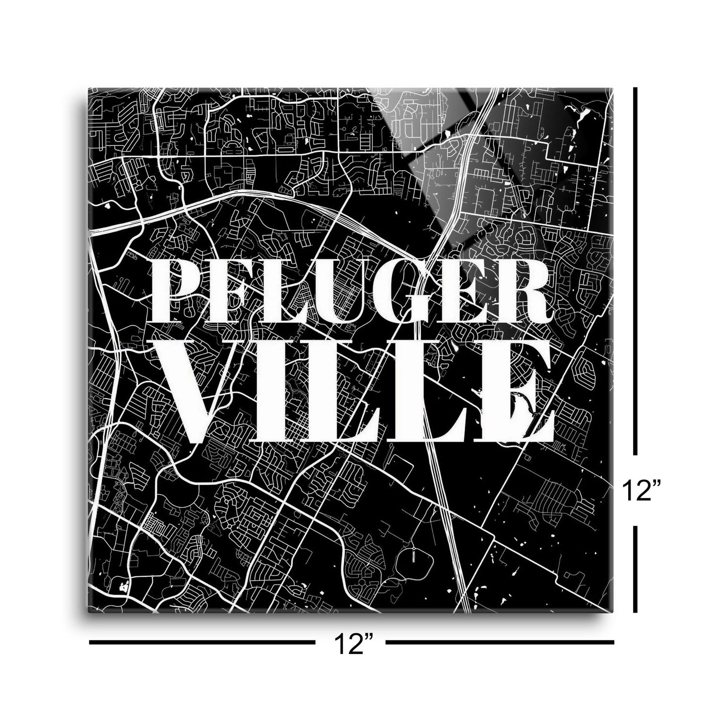 Minimalistic B&W Texas Pflugerville Map | Hi-Def Glass Art | Eaches | Min 1