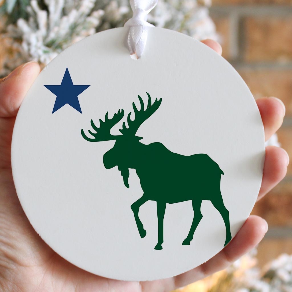 New England Star And Moose | Wood Ornament | Eaches | Min 6