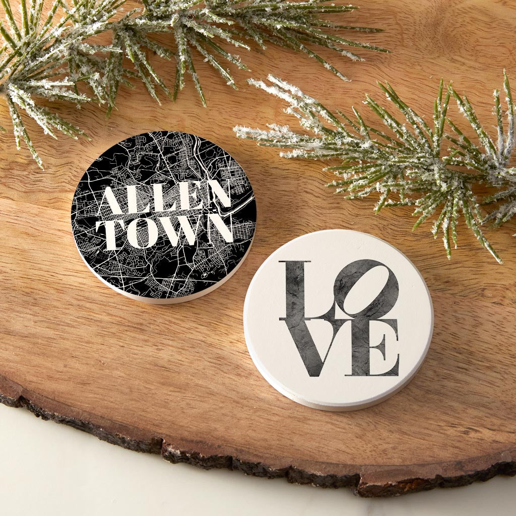 Minimalistic B&W Pennsylvania Alentown Map Love| Absorbent Car Coasters | Set of 2 | Min 4