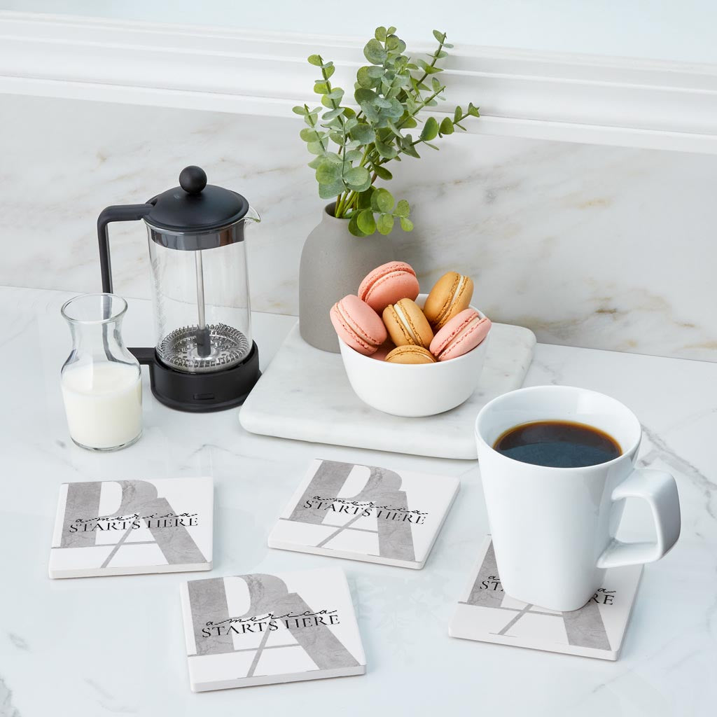Minimalistic B&W Pennsylvania America Quip | Absorbent Coasters | Set of 4 | Min 2