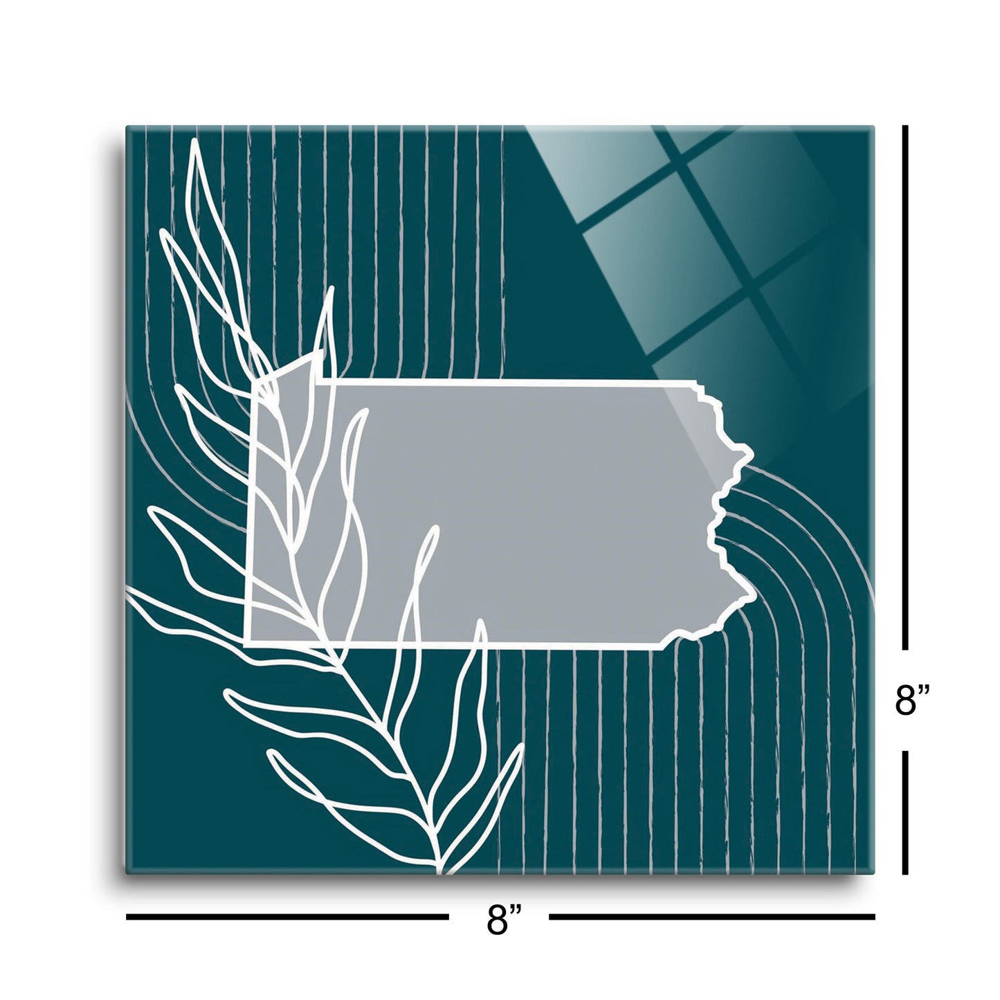 Modern Minimalist Pennsylvania Shape With Leaf | Hi-Def Glass Art | Eaches | Min 2
