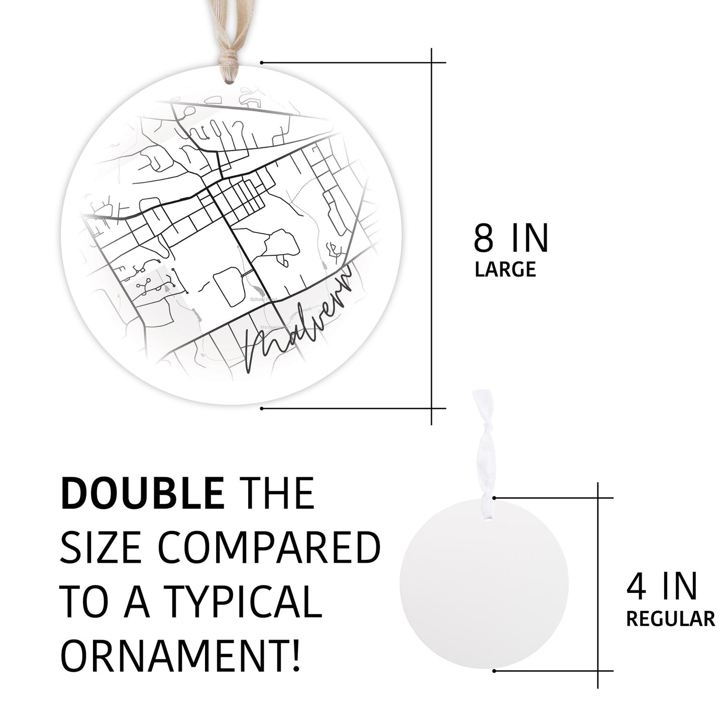 Minimalistic B&W Pennsylvania Malvern Circle Map | Wood Ornament | Eaches | Min 1