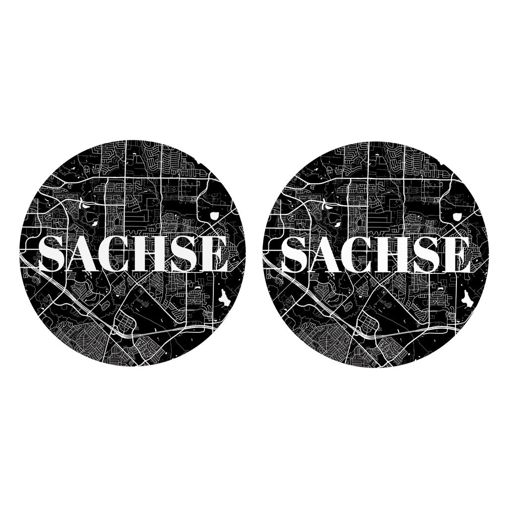 Minimalistic B&W Texas Sachse Map | Absorbent Car Coasters | Set of 2 | Min 4