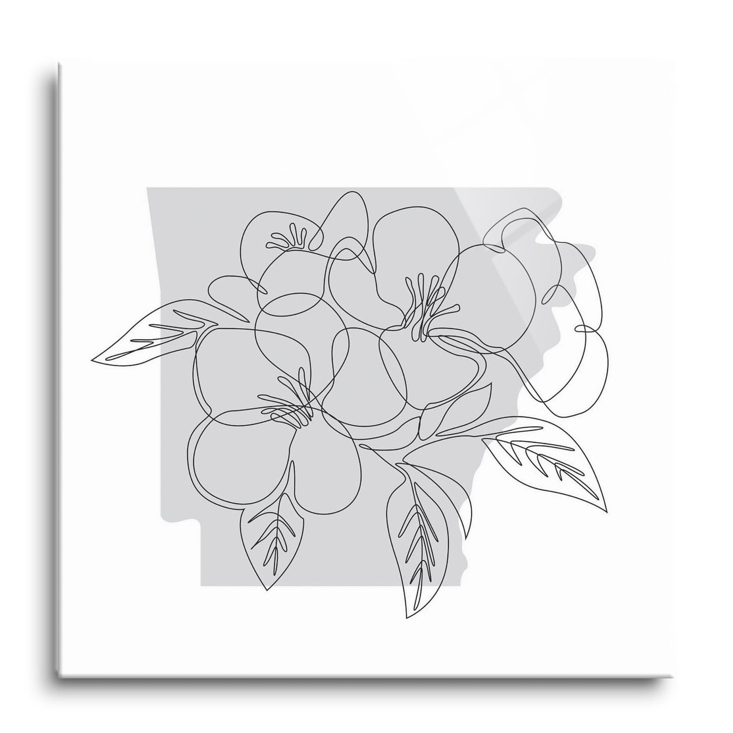 B&W Minimalist Arkansas Single Line Apple Blossoms | Hi-Def Glass Art | Eaches | Min 1
