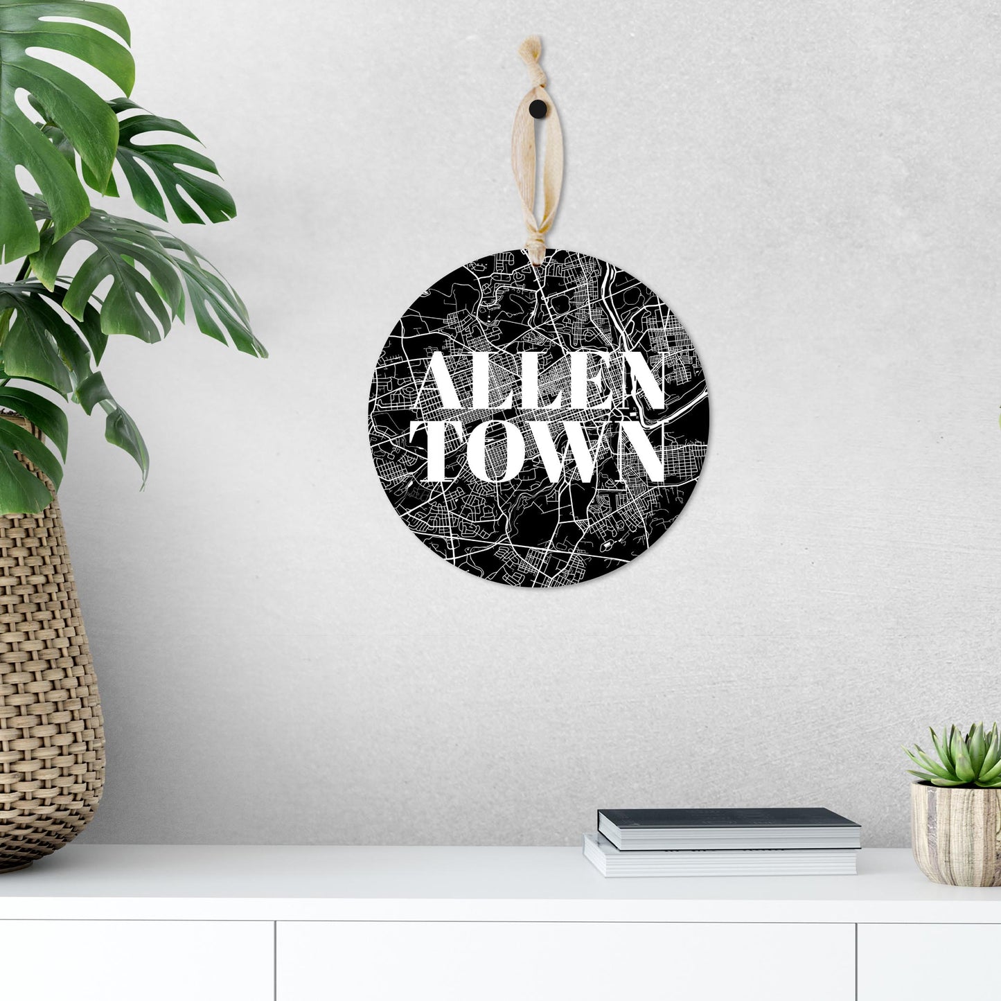 Minimalistic B&W Pennsylvania Allentown Map | Wood Ornament | Eaches | Min 1