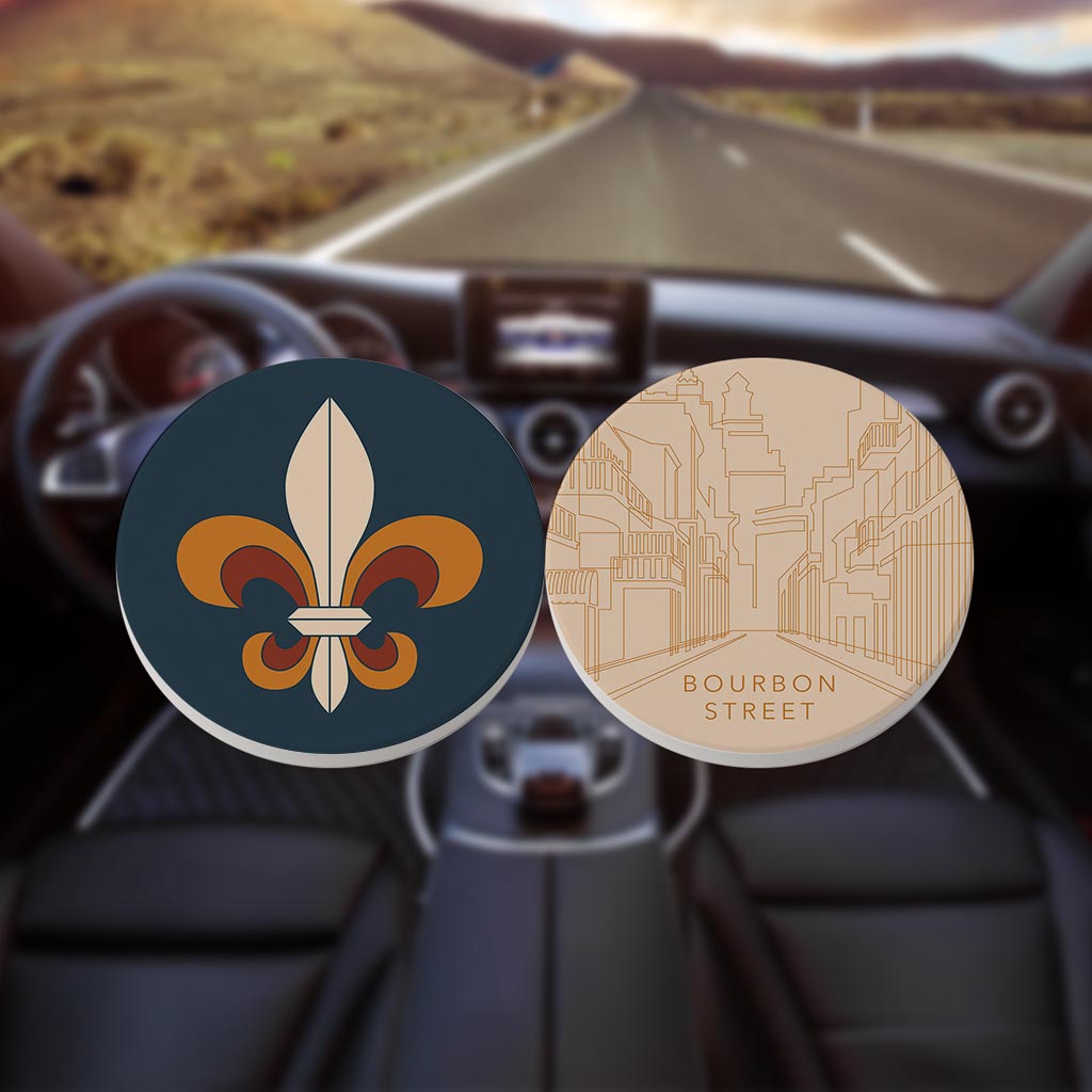 Modern Minimalist Louisiana Set | Absorbent Car Coasters | Set of 2 | Min 4