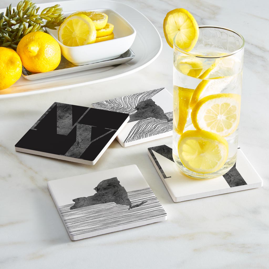 Minimalistic B&W New York Initials States | Absorbent Coasters | Set of 4 | Min 2