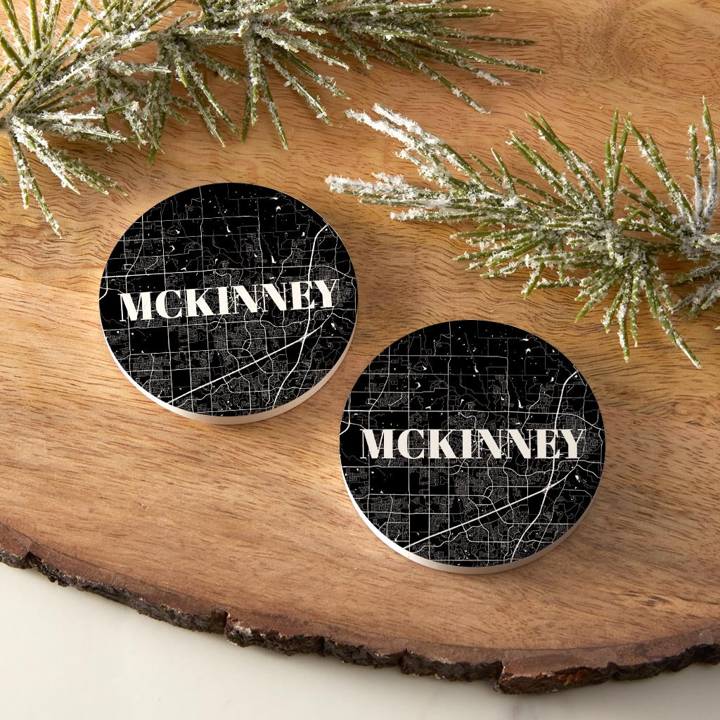 Minimalistic B&W Texas Mckinney Map | Absorbent Car Coasters | Set of 2 | Min 4
