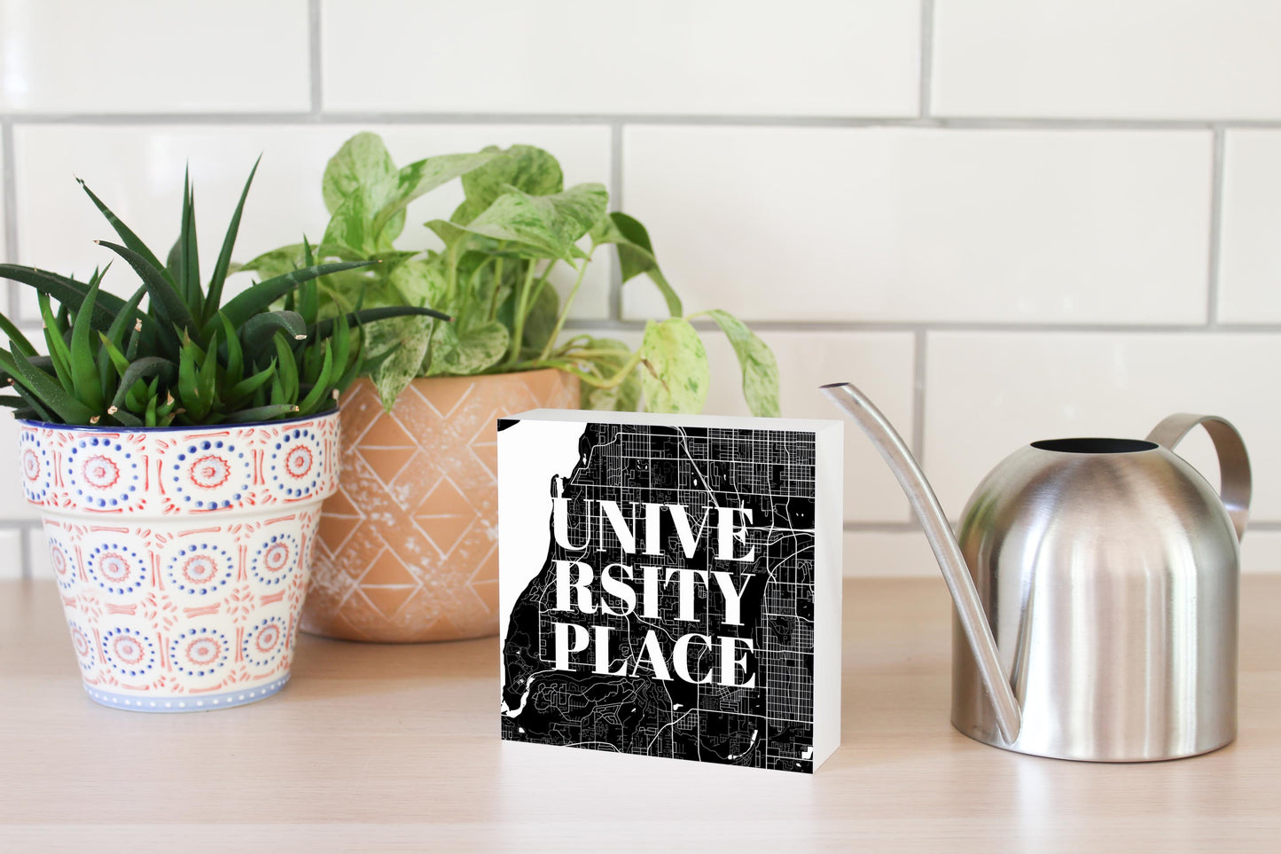 Minimalistic B&W Washington University Place Map | Wood Block | Eaches | Min 4