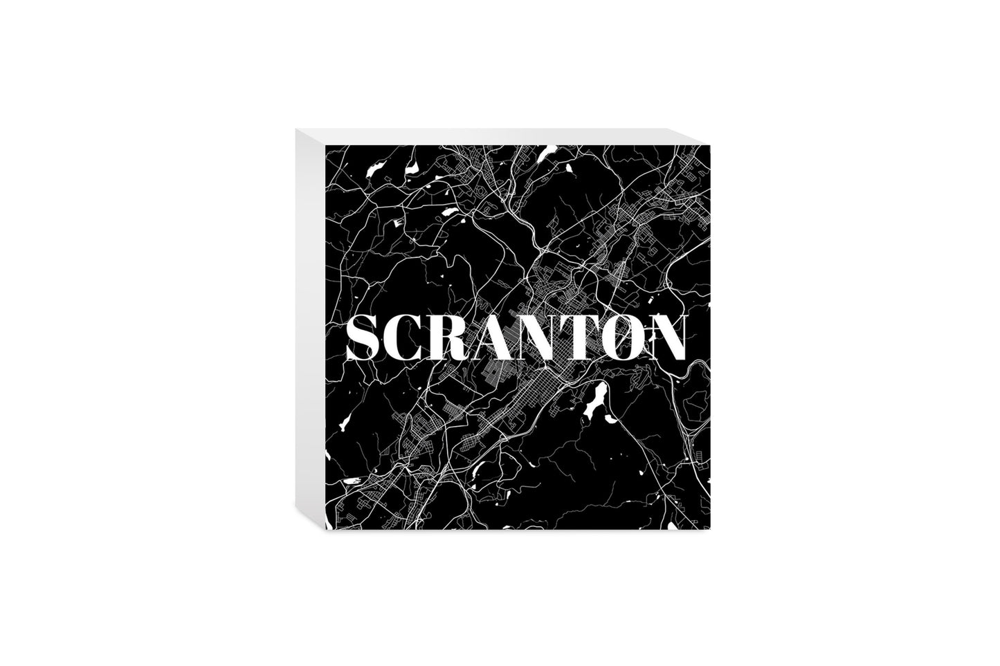 Minimalistic B&W Pennsylvania Scranton Map | Wood Block | Eaches | Min 4