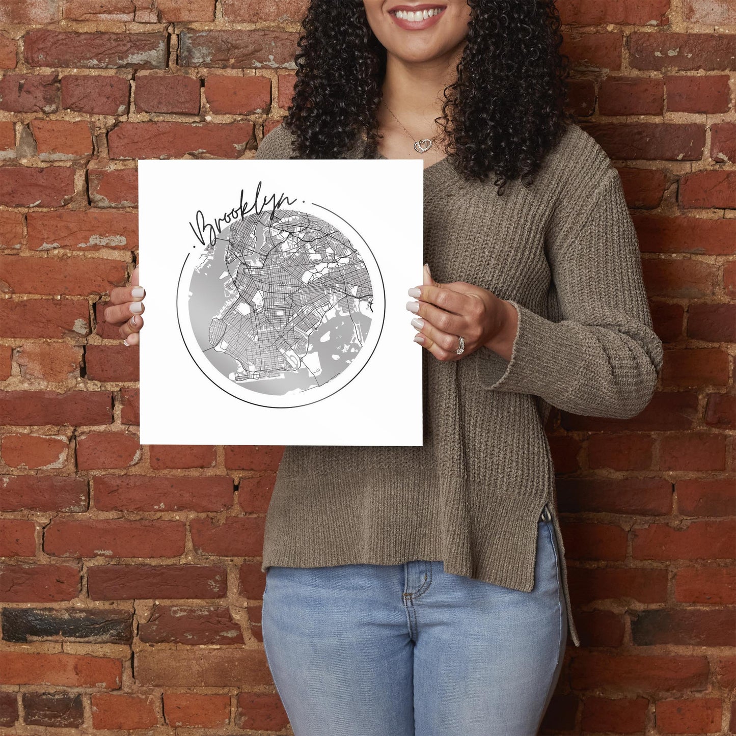 Minimalistic B&W New York Brooklyn Circle Map | Hi-Def Glass Art | Eaches | Min 1