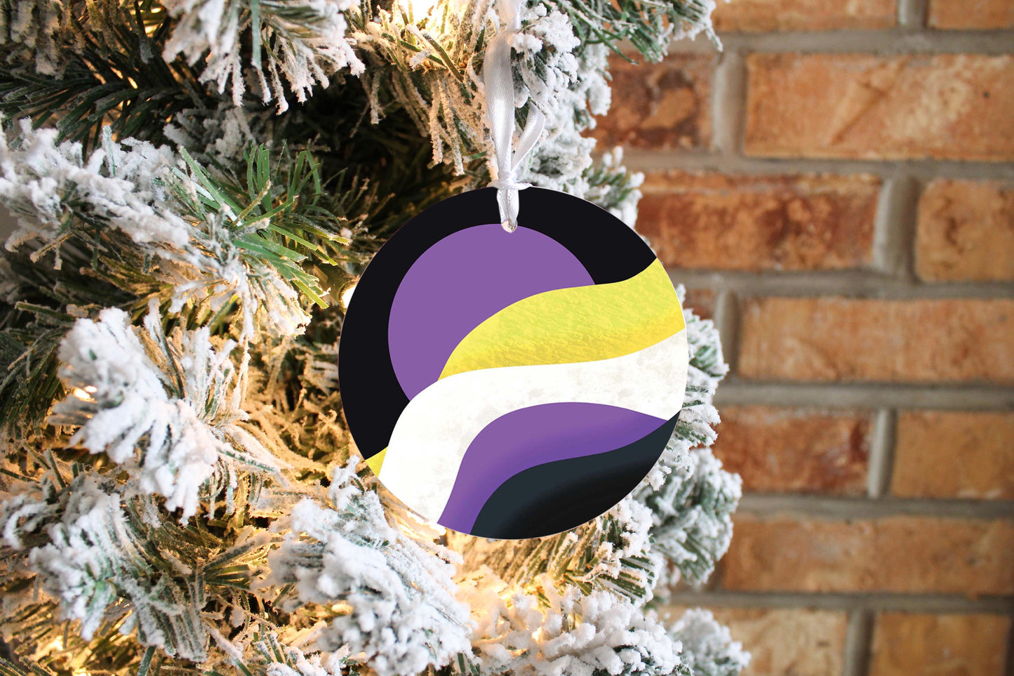 Nonbinary Vintage Pride Moon Waves| Wood Ornament | Eaches | Min 6