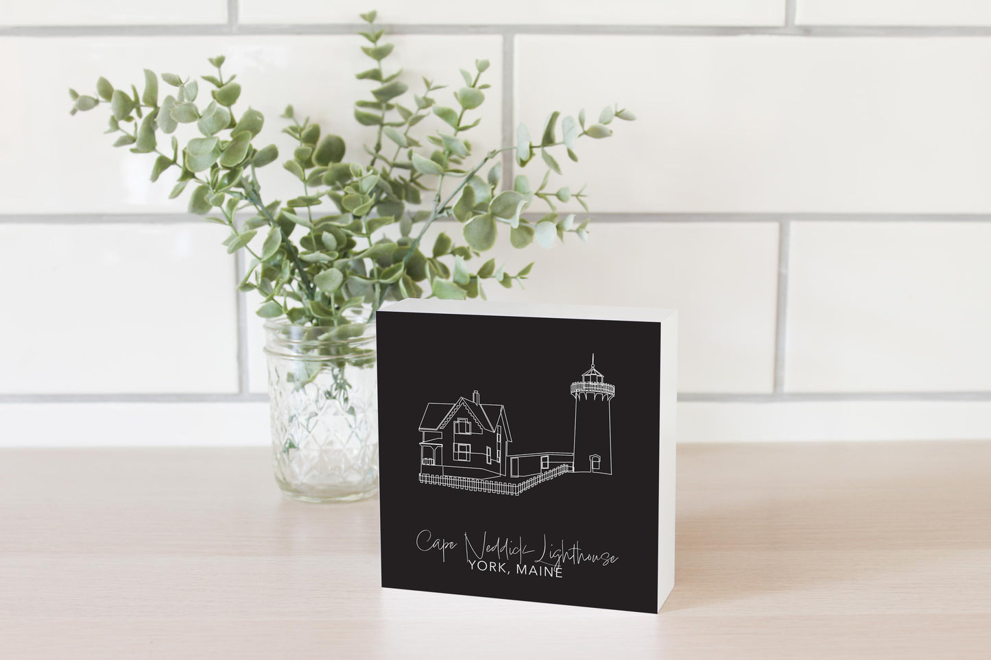 Black Cape Neddick Lighthouse| Wood Block | Eaches | Min 4