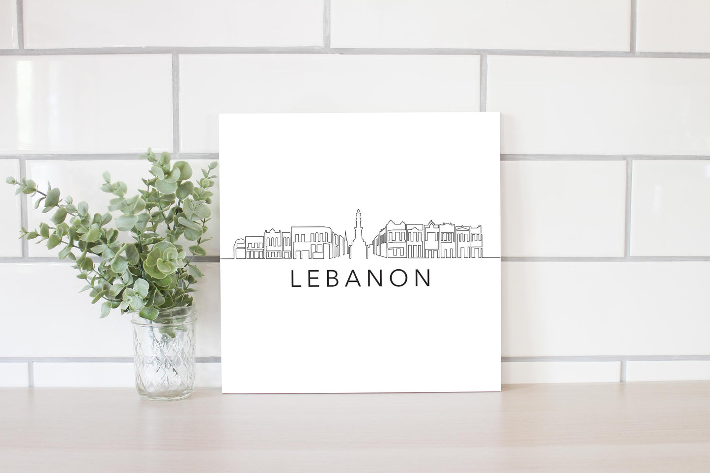 Minimalist B&W Tennessee Lebanon Skyline | Wood Sign | Eaches | Min 2
