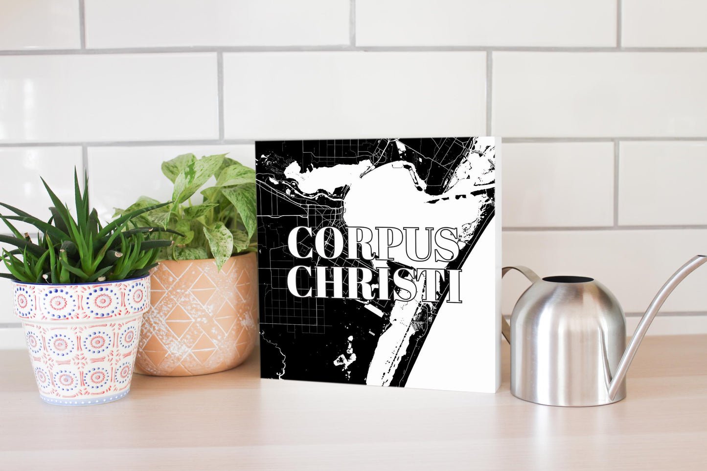 Minimalistic B&W Texas Corpus Christi Map | Wood Block | Eaches | Min 2