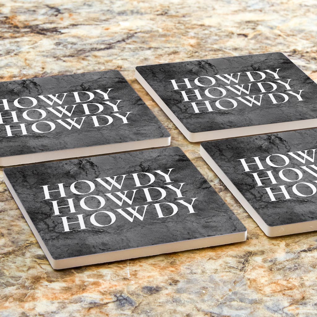 Minimalistic B&W Texas Textured Howdy | Absorbent Coasters | Set of 4 | Min 2