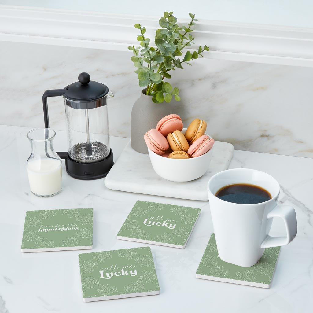 Sage Green Shamrock Funny Sayings | Absorbent Coasters | Set of 4 | Min 2