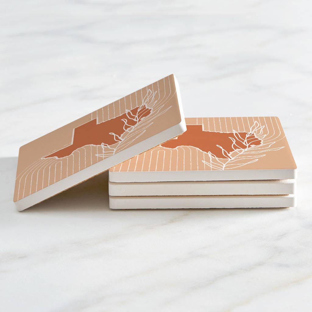 Modern Minimalist Texas State Shape With Leaf | Absorbent Coasters | Set of 4 | Min 2