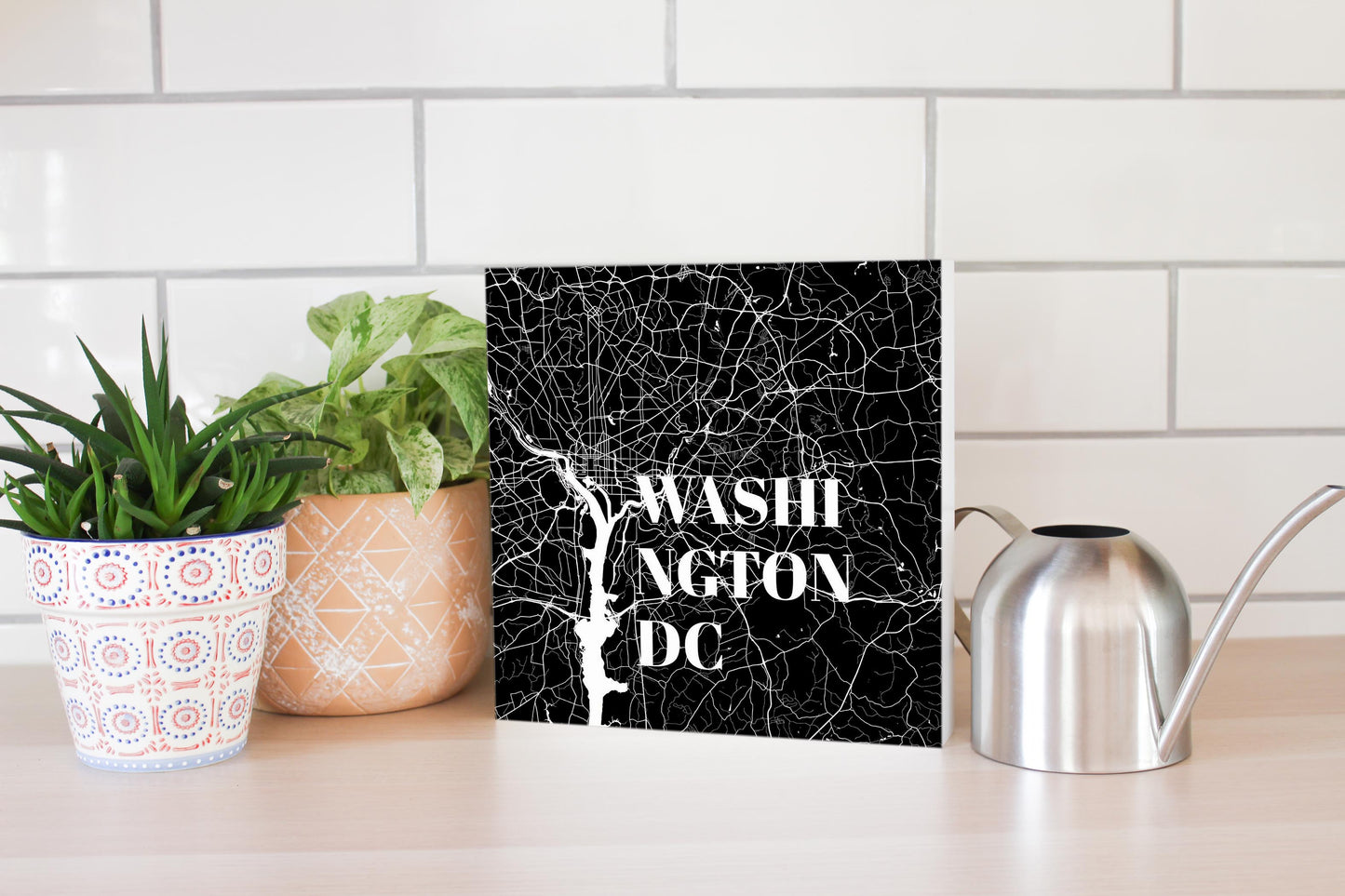 Minimalistic B&W Washington Dc Map | Wood Block | Eaches | Min 2