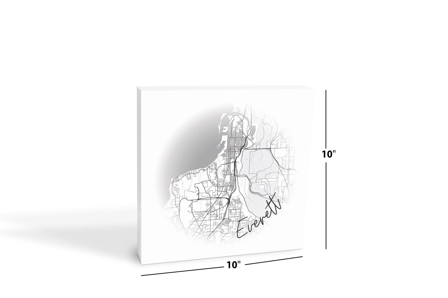 Minimalistic B&W Washington Everett Circle Map | Wood Block | Eaches | Min 2