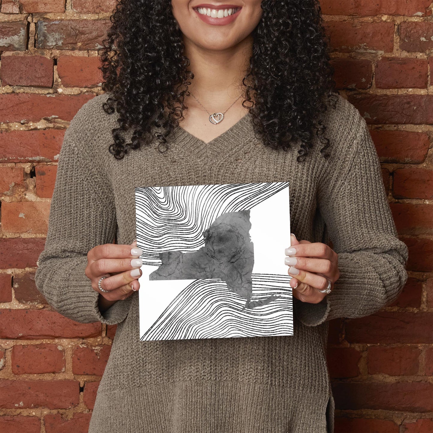Minimalistic B&W New York State With Fluid Lines | Hi-Def Glass Art | Eaches | Min 2