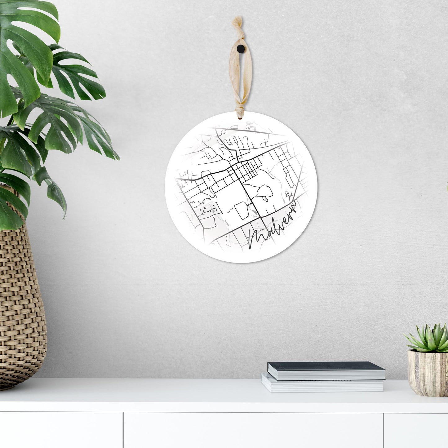 Minimalistic B&W Pennsylvania Malvern Circle Map | Wood Ornament | Eaches | Min 1