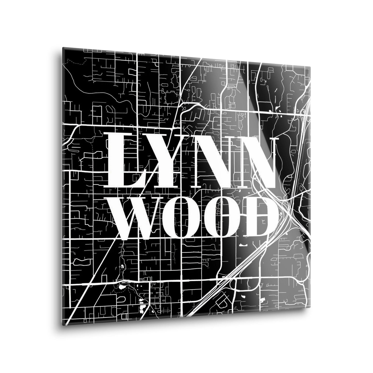 Minimalistic B&W Washington Lynnwood Map | Hi-Def Glass Art | Eaches | Min 2