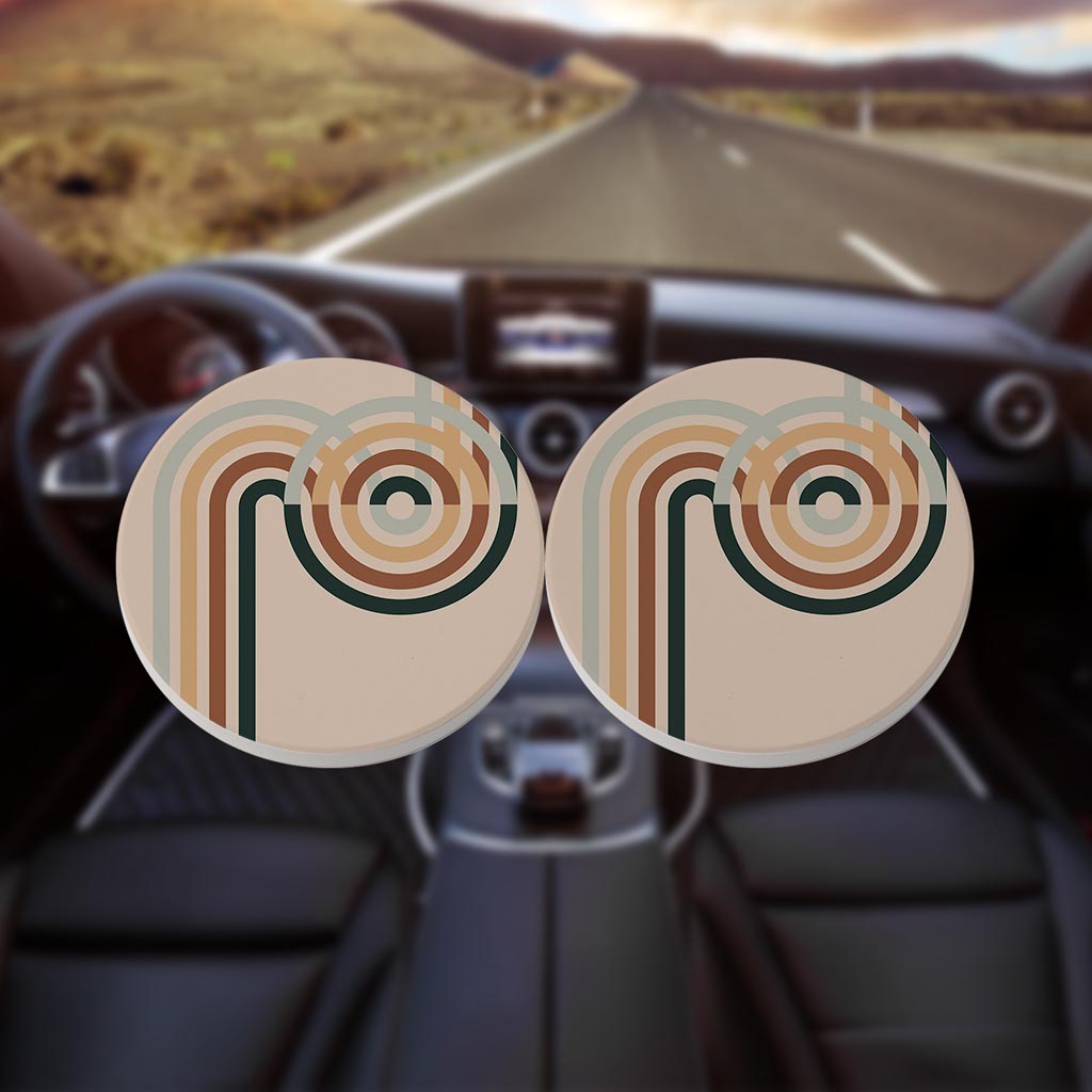 Modern Minimalist Retro Circular Lines| Absorbent Car Coasters | Set of 2 | Min 4