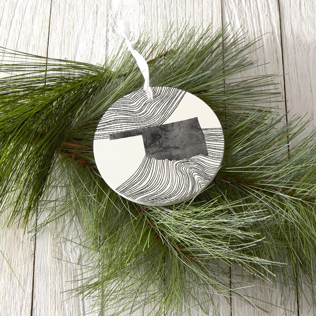 Modern Oklahoma State Shape With Fluid Lines| Wood Ornament | Eaches | Min 6