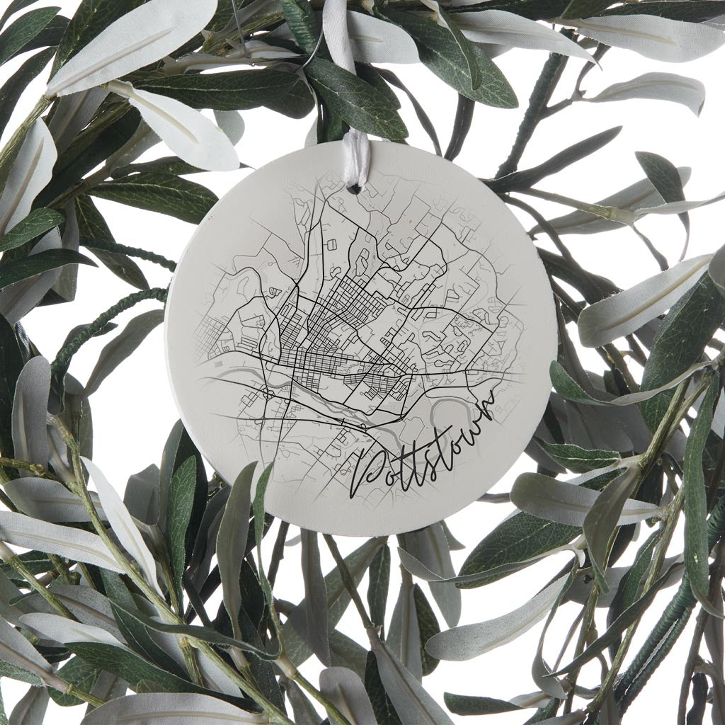 Minimalistic B&W Pennsylvania Pottstown Circle Map| Wood Ornament | Eaches | Min 6