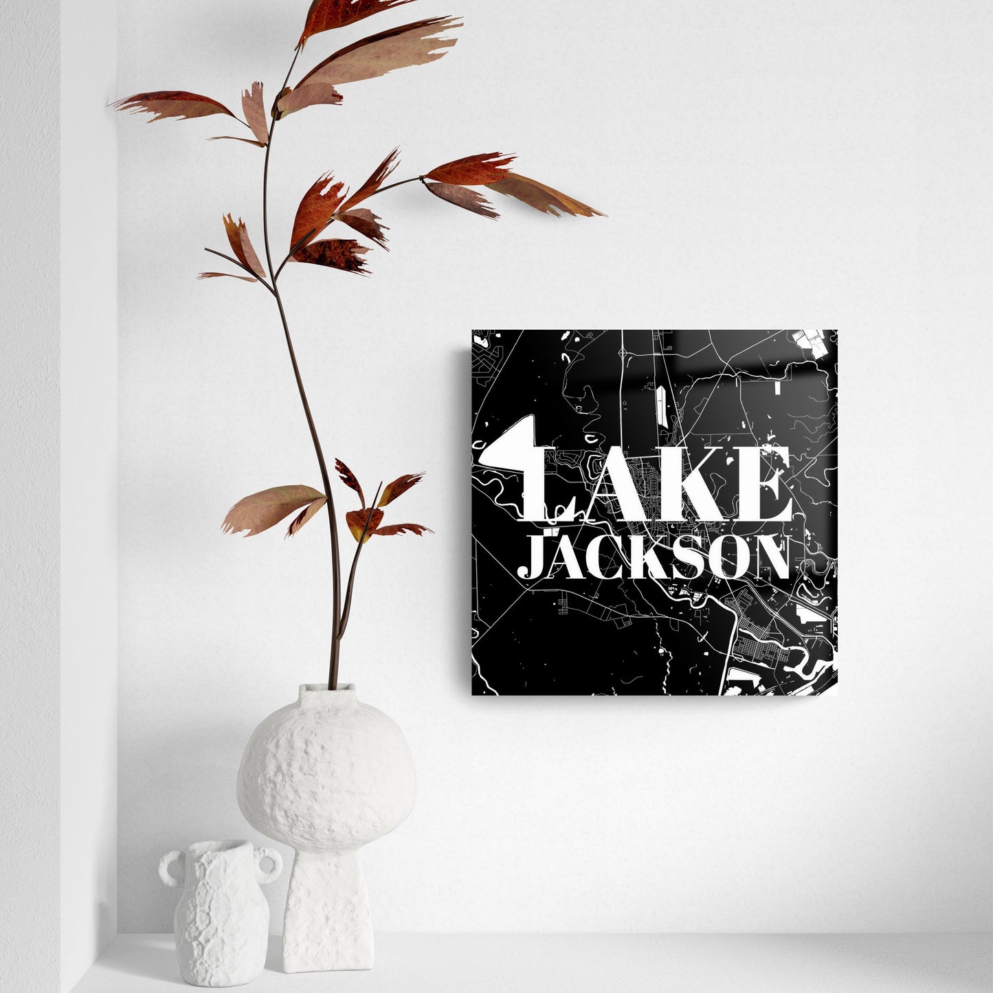 Minimalistic B&W Texas Lake Jackson Map | Hi-Def Glass Art | Eaches | Min 2