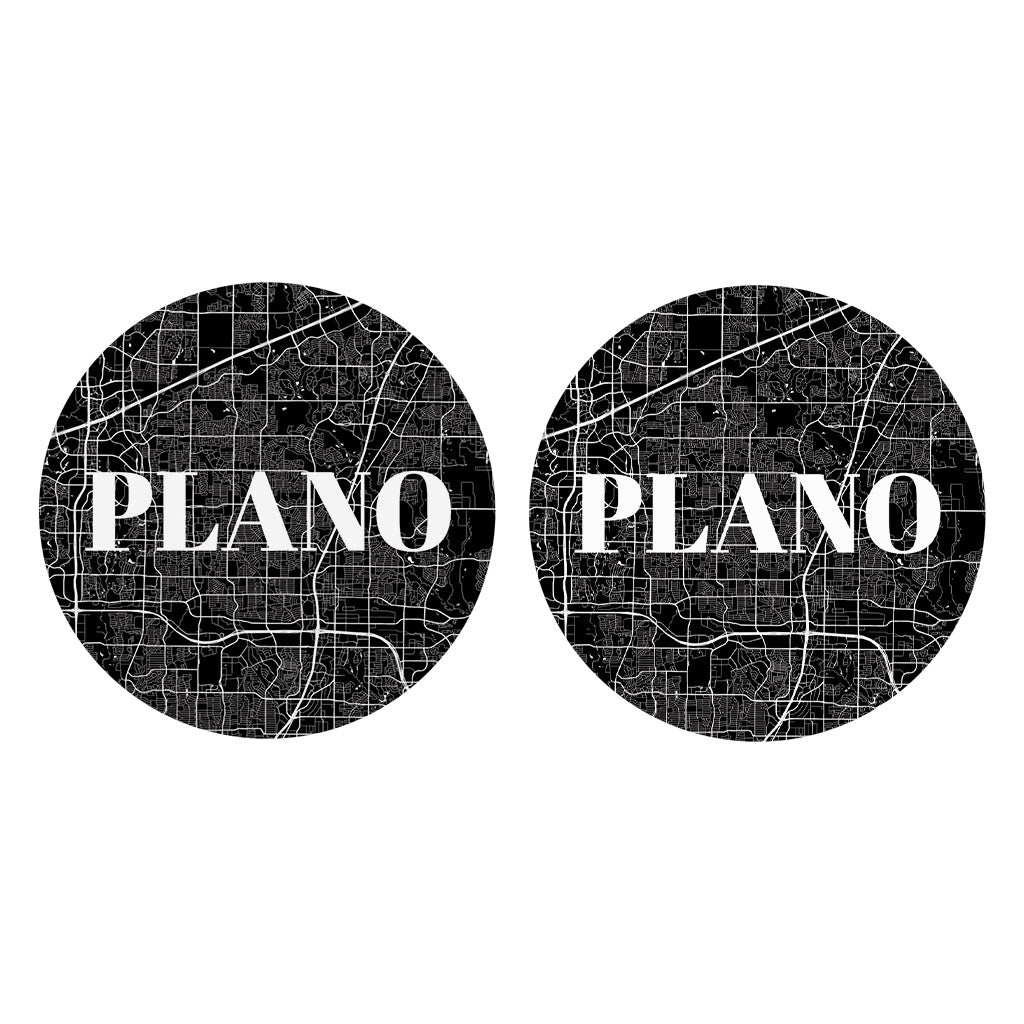 Minimalistic B&W Texas Plano Map | Absorbent Car Coasters | Set of 2 | Min 4