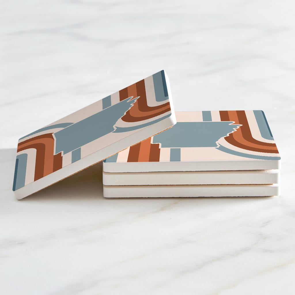 Modern Minimalist Arkansas Retro State Shape | Absorbent Coasters | Set of 4 | Min 2