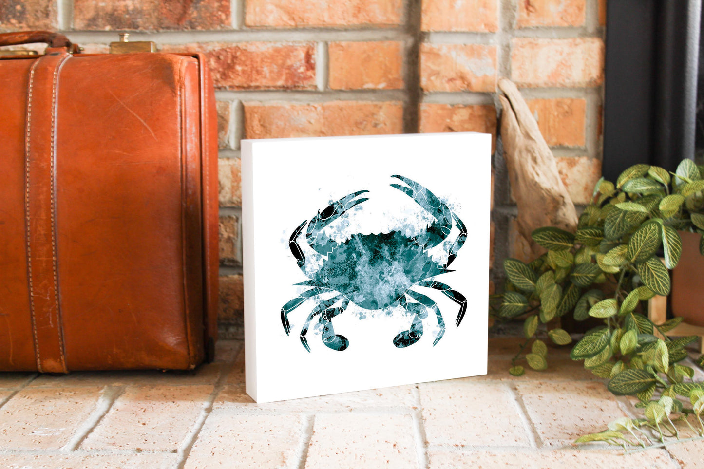 Blue White Water Color Blue Crab | Wood Block | Eaches | Min 2