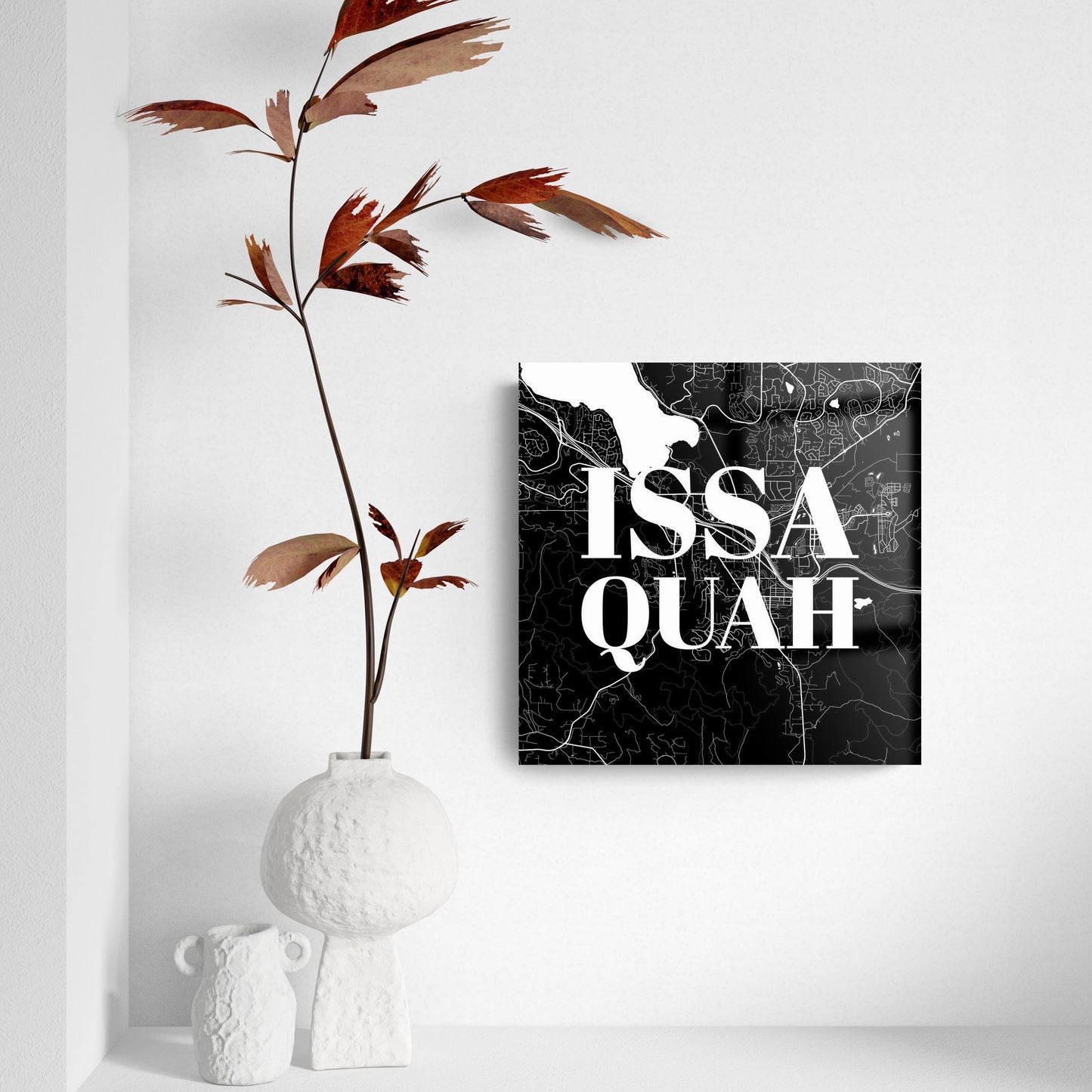 Minimalistic B&W Washington Issaquah Map | Hi-Def Glass Art | Eaches | Min 2