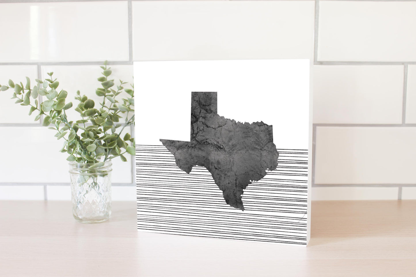 Modern Texas State Shape With Straight Lines | Wood Block | Eaches | Min 2