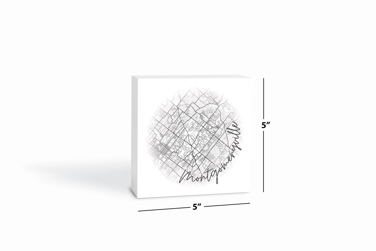Minimalistic B&W Pennsylvania Montgomeryville Circle Map | Wood Block | Eaches | Min 4