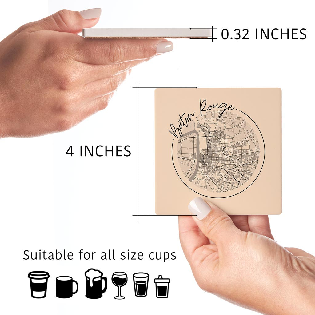 Louisiana Colorful Baton Rouge Circle Map | Absorbent Coasters | Set of 4 | Min 2