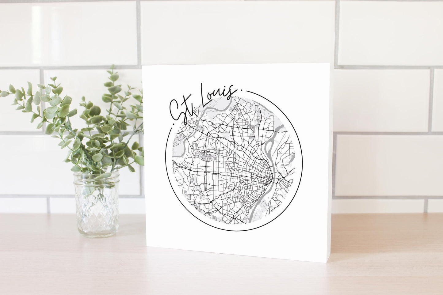 Minimalist B&W Missouri St Louis Circle Map | Wood Block | Eaches | Min 2