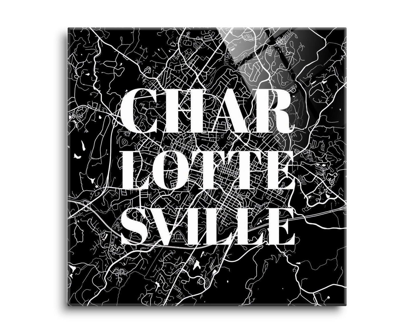 Minimalistic B&W Virginia Charlottesville Map | Hi-Def Glass Art | Eaches | Min 2