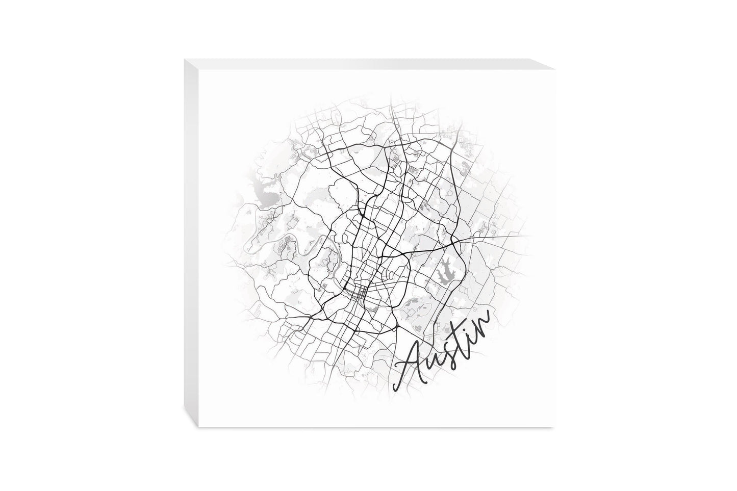 Minimalistic B&W Texas Austin Circle Map | Wood Block | Eaches | Min 2