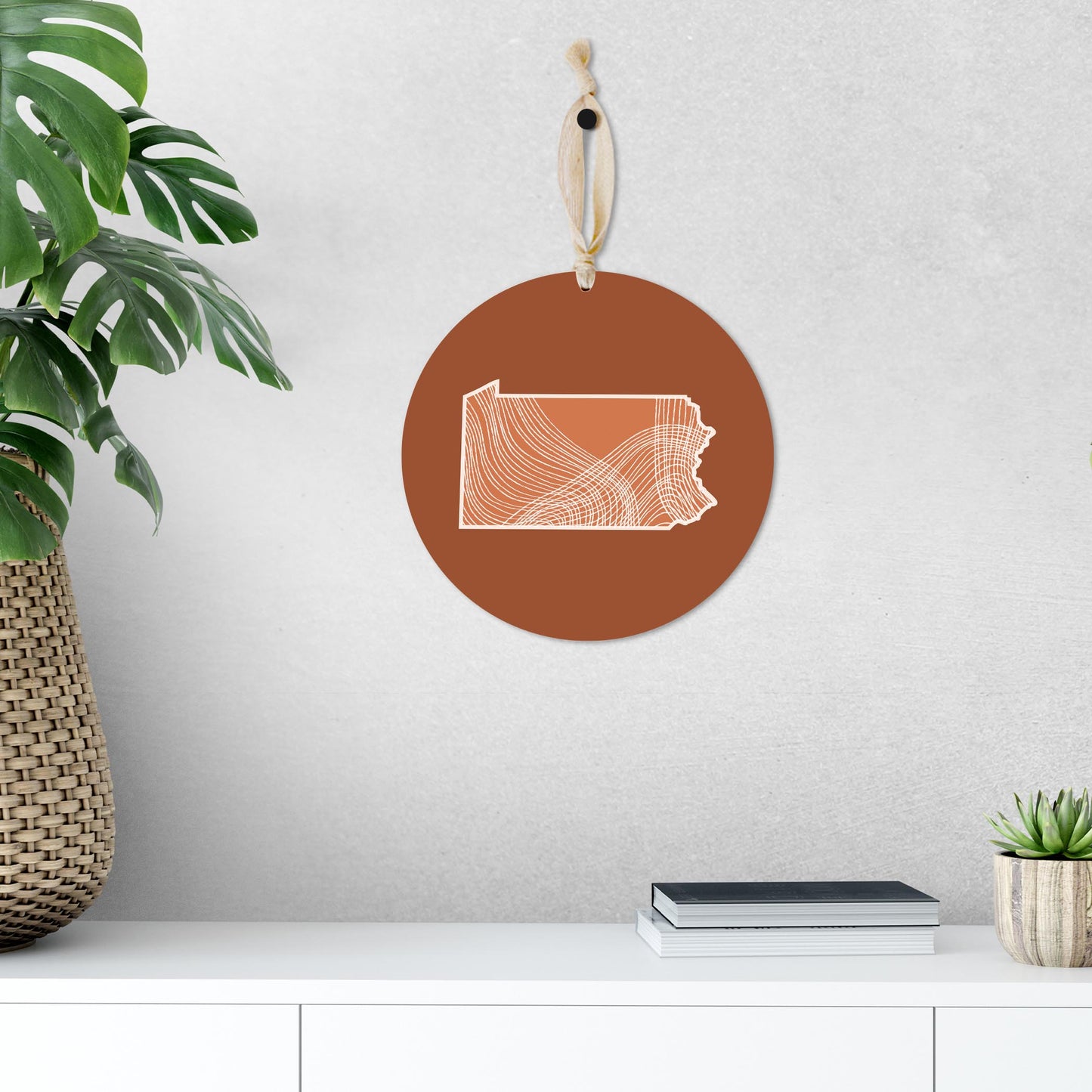 Modern Minimalist Pennsylvania State Lines Dark | Wood Ornament | Eaches | Min 1