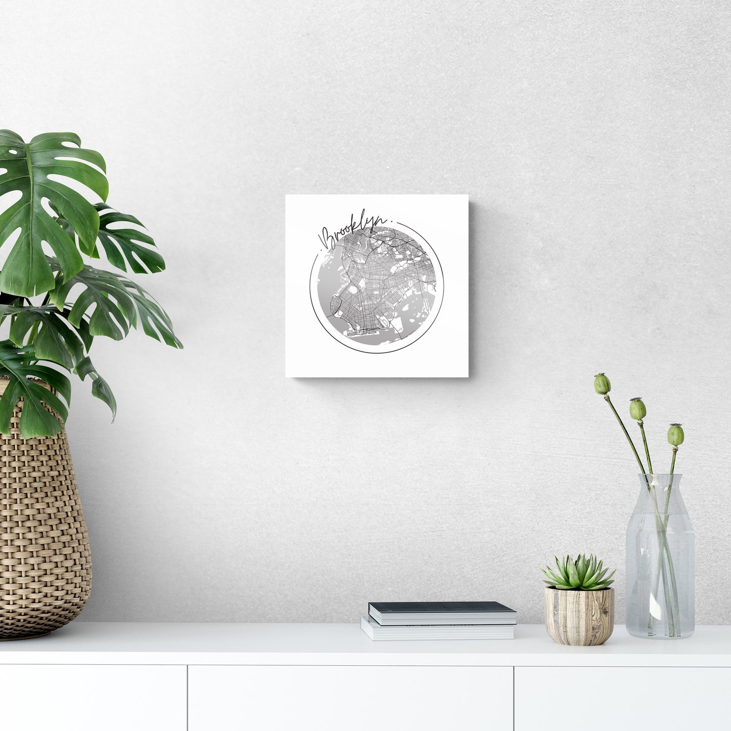 Minimalistic B&W New York Brooklyn Circle Map | Hi-Def Glass Art | Eaches | Min 1
