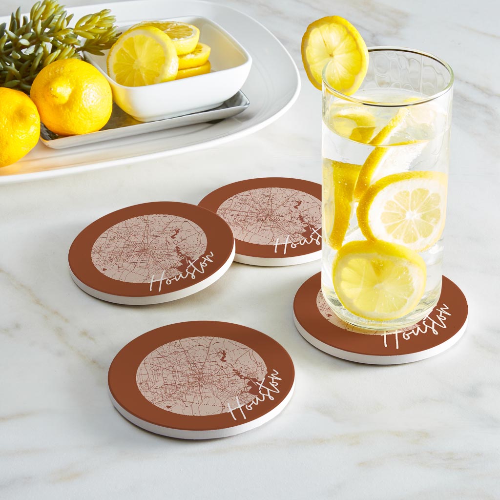 Modern Minimalist Houston Texas Map | Absorbent Coasters | Set of 4 | Min 2