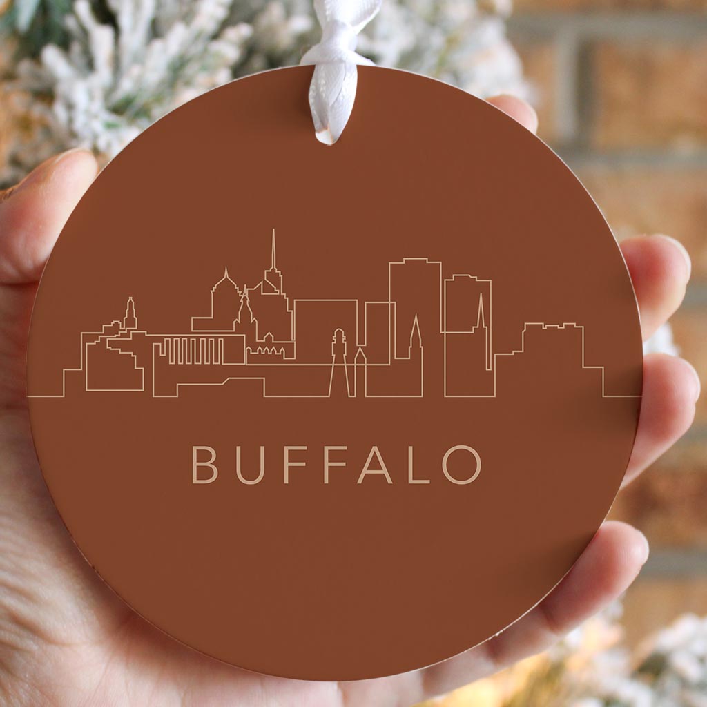 Modern Minimalist New York Buffalo Skyline| Wood Ornament | Eaches | Min 6
