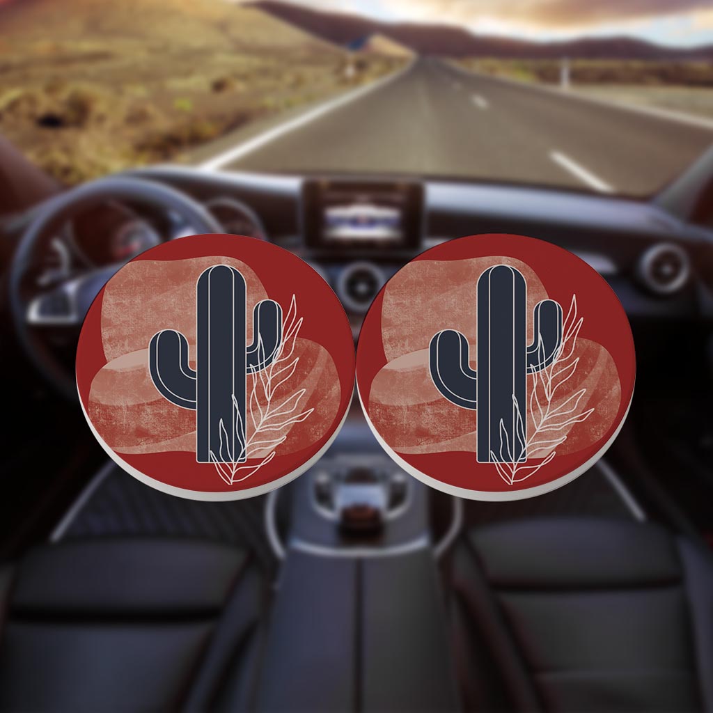 Modern Minimalist Texas Colors Cactus| Absorbent Car Coasters | Set of 2 | Min 4