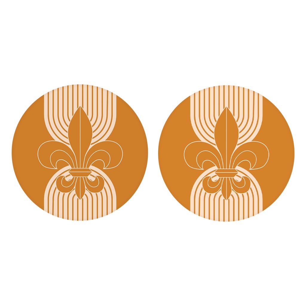 Modern Minimalist Louisiana Orange Fleu De Lis | Absorbent Car Coasters | Set of 2 | Min 4