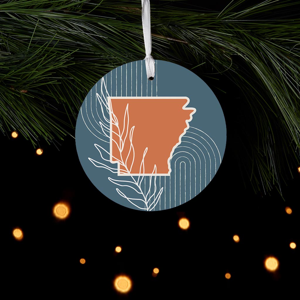 Modern Minimalist Arkansas State Shape With Leaf | Wood Ornament | Eaches | Min 6