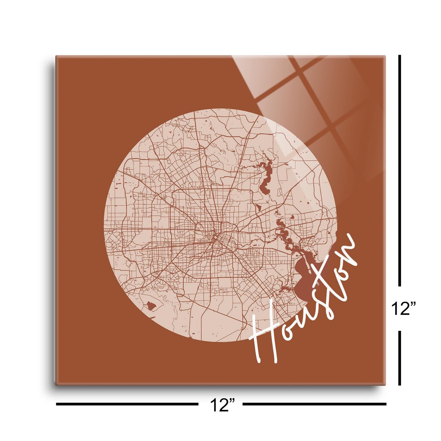 Modern Minimalist Houston Texas Map | Hi-Def Glass Art | Eaches | Min 1