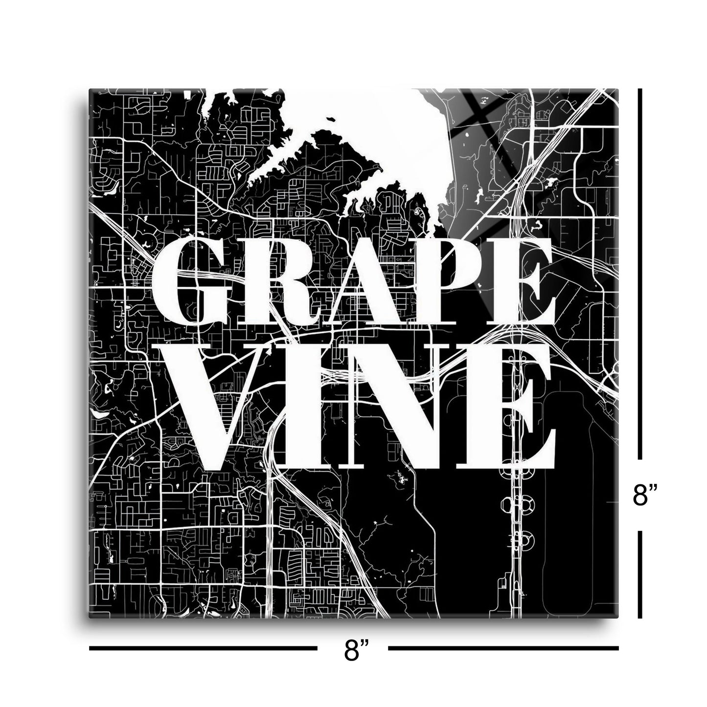 Minimalistic B&W Texas Grapevine Map | Hi-Def Glass Art | Eaches | Min 2